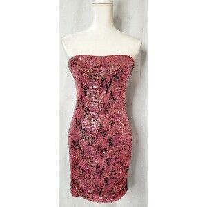 NIKIBIKI Pink Sequin Strapless Sparkle Dress Mini Stretch Party Small Medium